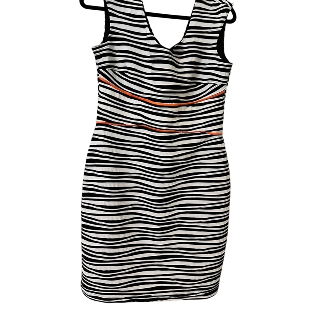 Donna Ricco Vintage 90s Black and White Stripes Sz 12 DressOrange Highlights